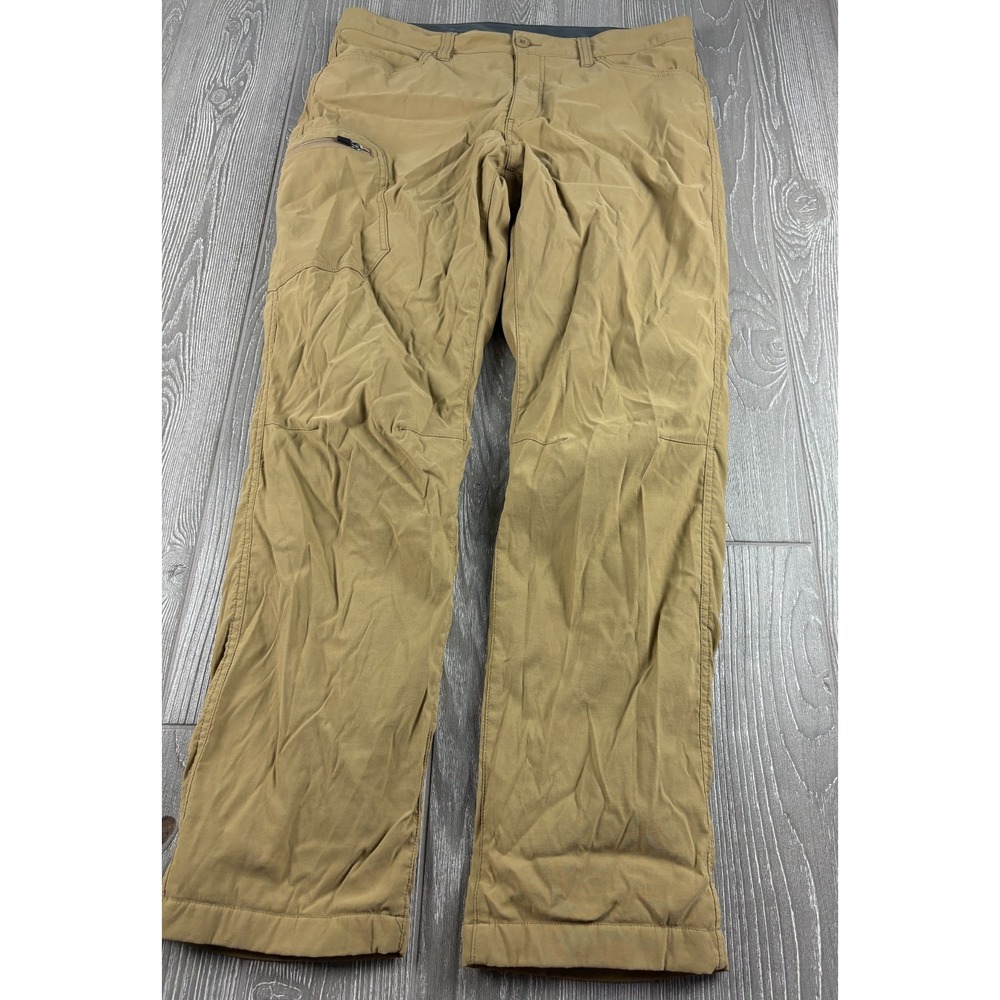 Eddie Bauer Mens Fleece Lined Tan Hiking Pants Size 35x32 Stretch Casual Winter